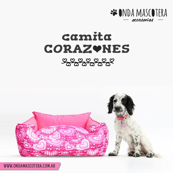 camita corazones rosa reversible para perros y gatos