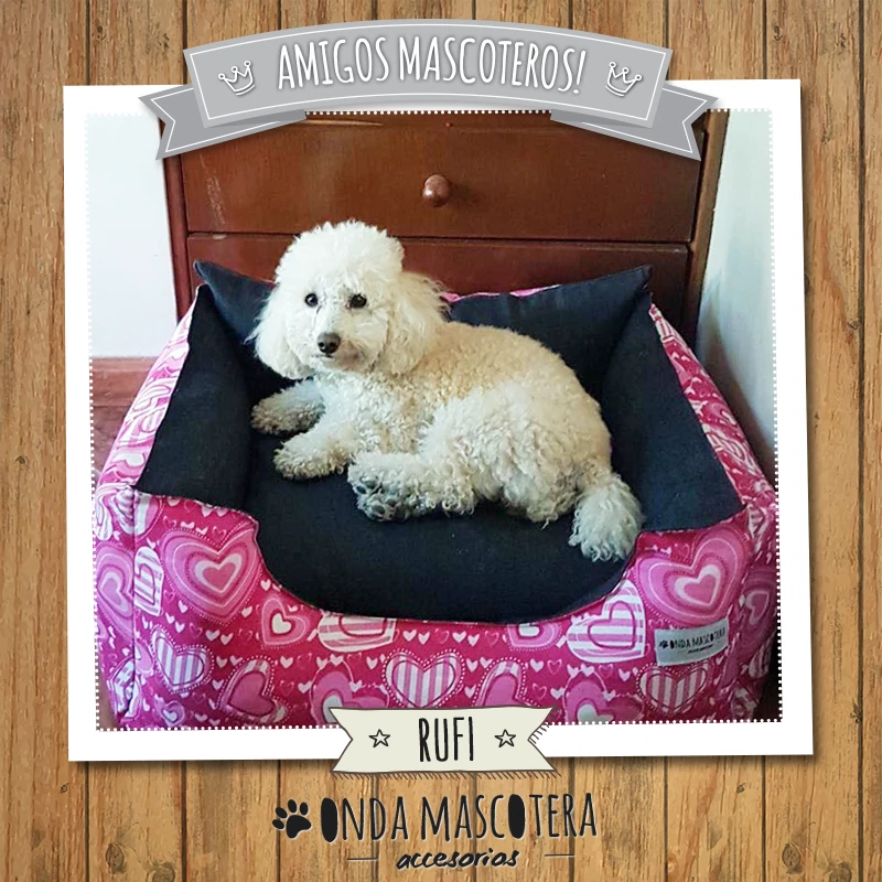 camita para perros caniche toy corazones rosa onda mascotera